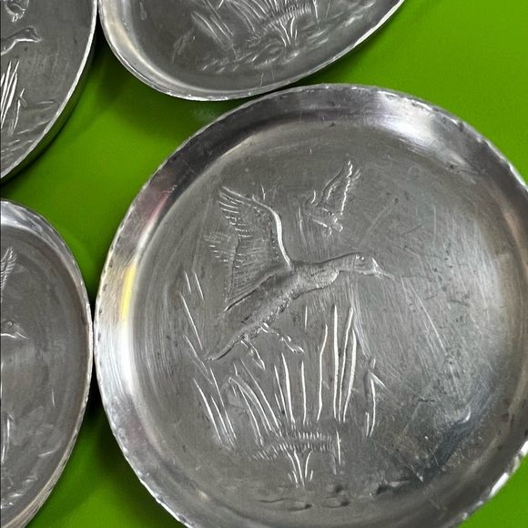 Duck Hunting coaster set MCM ERA vintage aluminum mallard hunt nature waterfowl - Picture 4 of 4